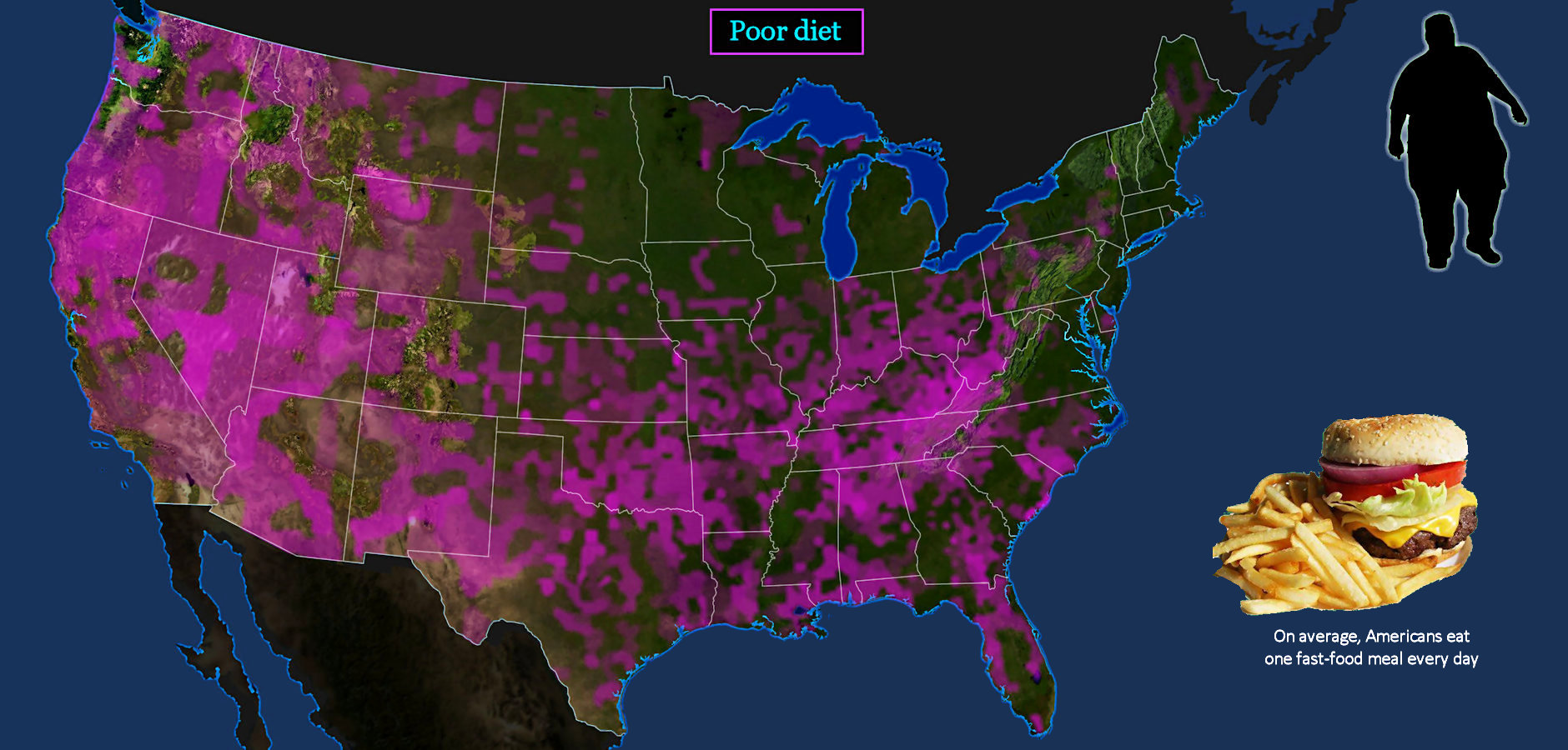 Fast food, obesity epidemic, 2010s map